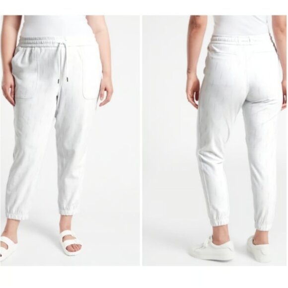 Size 3X (26) - ATHLETA - Farallon Printed Jogger Pants White Gray Dots NEW - Picture 1 of 4